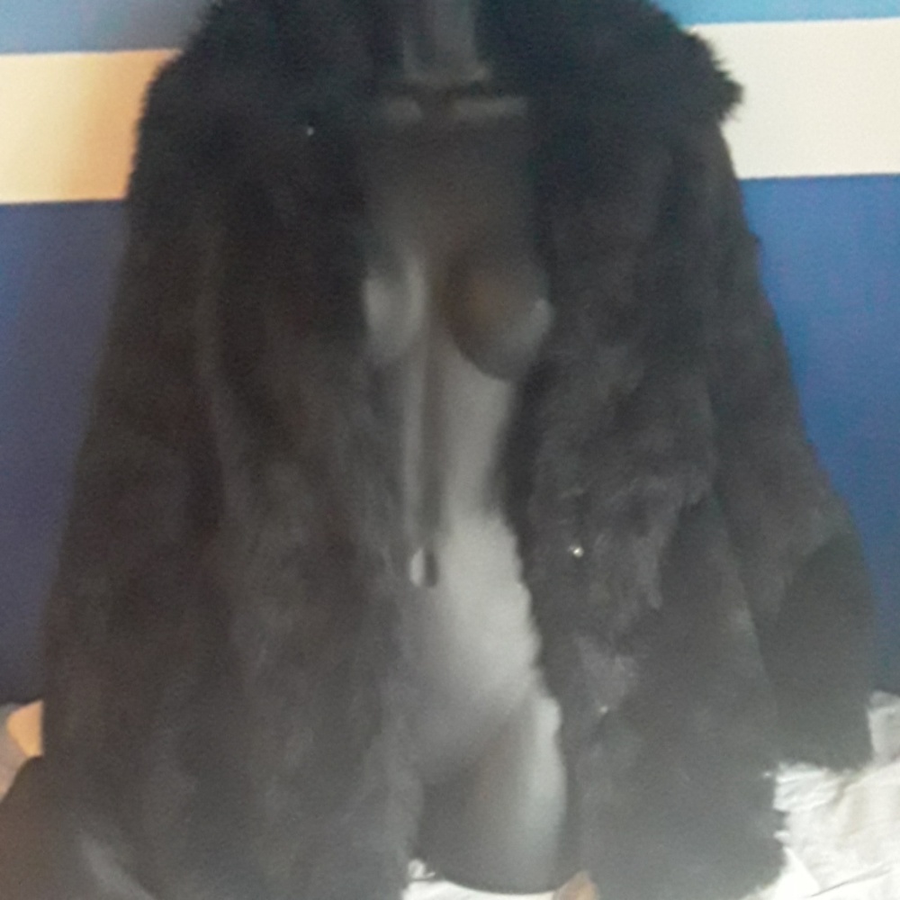 Black faux fur coat